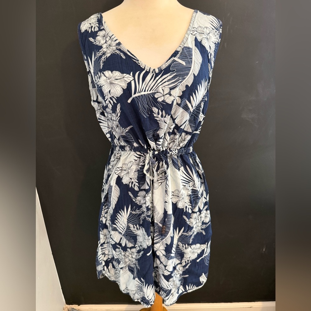 Hawaiian Sleeveless Floral Blue Midi Tank Dress